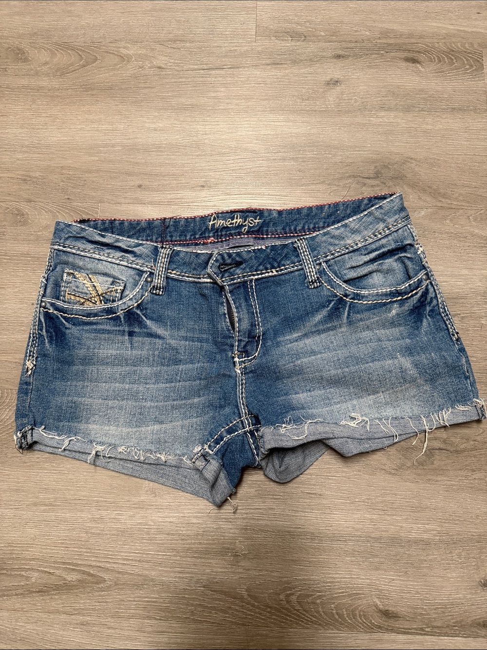 Amethyst Jeans Distressed Medium Blue Denim Cutoff Shorts